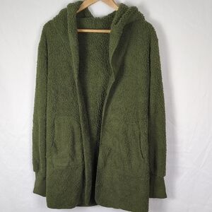 CLLIOS Women's Jacket Green Fuzzy Fleece Open Front Cardigan